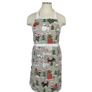 NWT Sleigh Bell Bistro Christmas Apron w/‎ Dogs Trees Presents Snow NEW